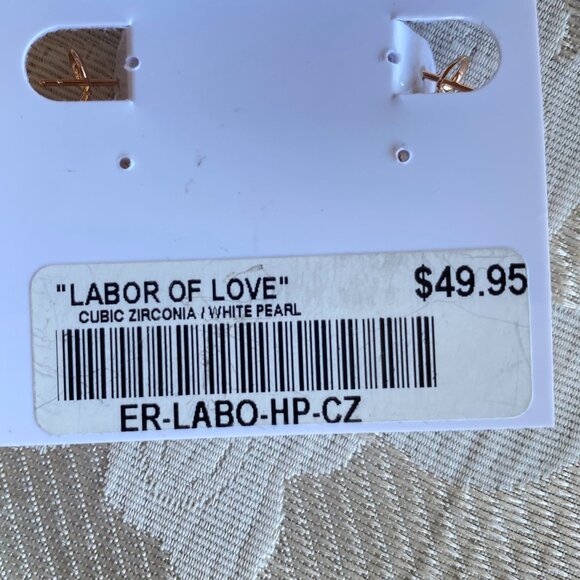 FAC Rose Gold Tone Heart Drop CZ Faux Peral Earrings - Picture 6 of 8